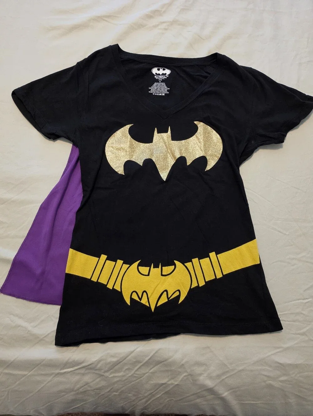 Batgirl Costume Shirt with Detachable Cape & Matching Socks, youth XL